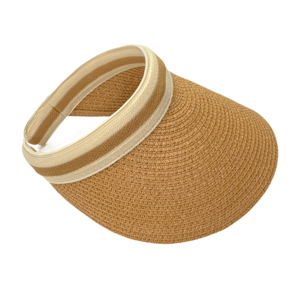 Bohemian Brown Rattan Woven Sun Visor Floppy Hat